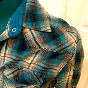 “Silver Oak” plaid Western-style top by Kuhl